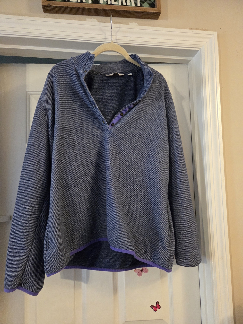 Orvis Men's Blue V-Neck Sweater with Purple Trim Trout Bum XL
